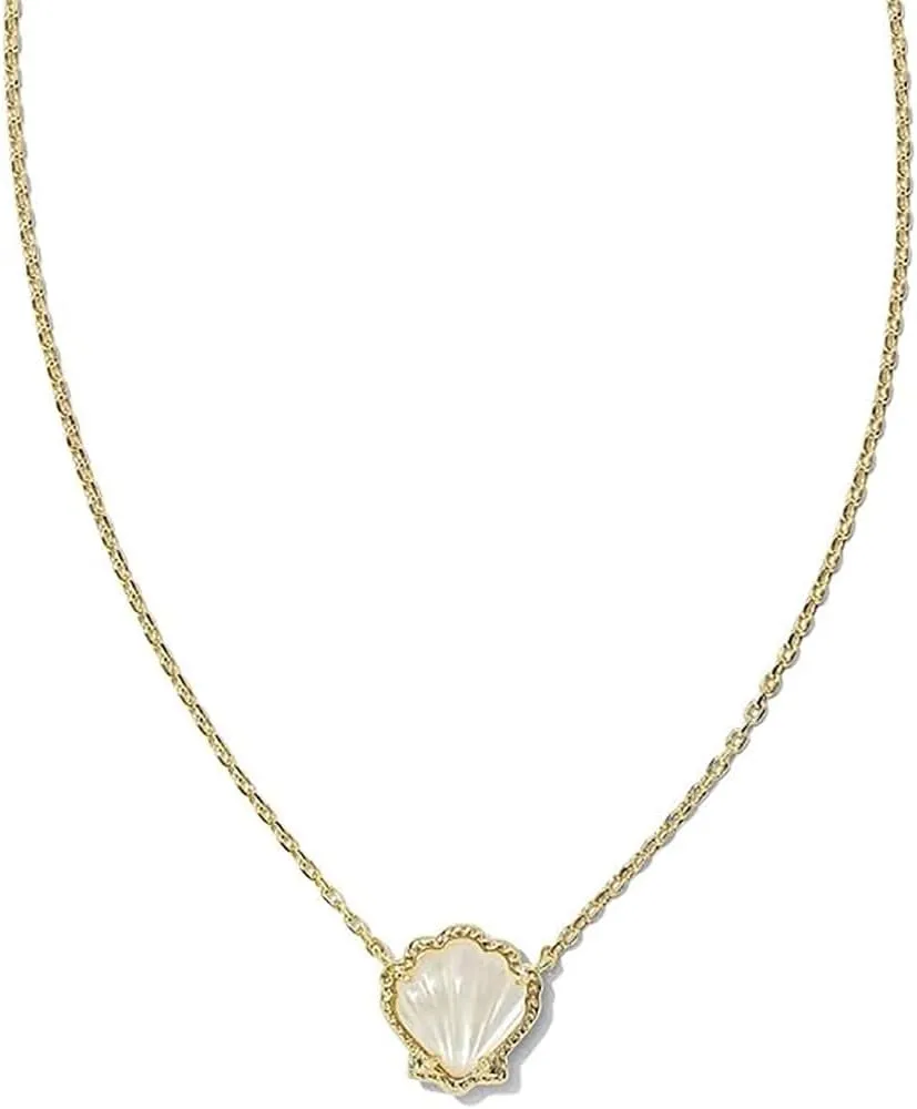Shell Pendant Necklace in Gold,Shell Necklace Jewelry for Women,18K Gold Plated Shell Pendant Necklace, Seashell Necklace with Gold Rimmed Gold, Exquisite Copper Shell Pendant (White)