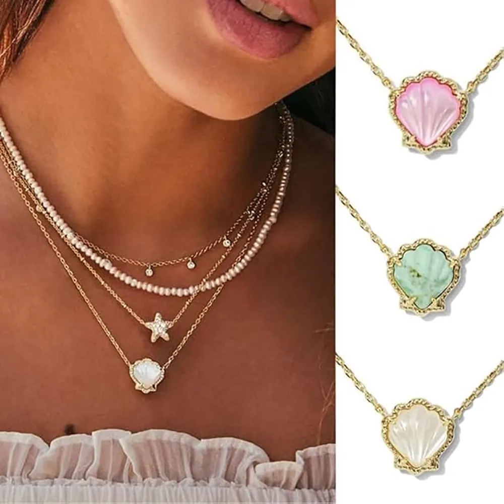 Shell Pendant Necklace in Gold,Shell Necklace Jewelry for Women,18K Gold Plated Shell Pendant Necklace, Seashell Necklace with Gold Rimmed Gold, Exquisite Copper Shell Pendant (White)
