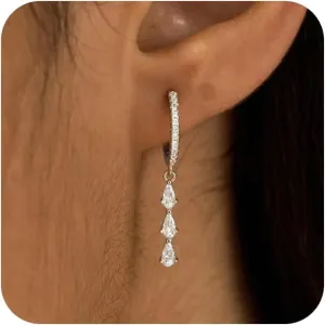 Silver Earrings for Women,Dainty Dangle Earrings Silver Plated Drop Earrings for Women Trendy Hypoallergenic CZ Stud Earrings Wedding Pearl Earrings Dangling Cute Small Hoop Earrings Jewelry