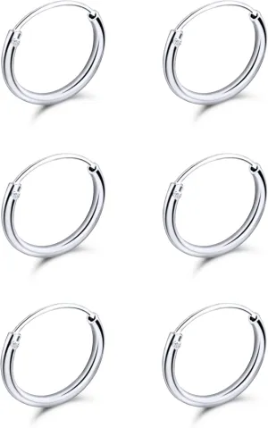 Silver Hoop Earrings - Cartilage Earring for Women Men - Sterling Silver Hoops - Gold Hoops - Rose Gold Hoops -10mm Tiny Small Endless Hoop Earrings, Set of 2-5 Pairs