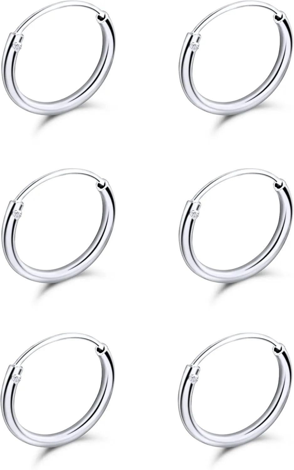 Silver Hoop Earrings - Cartilage Earring for Women Men - Sterling Silver Hoops - Gold Hoops - Rose Gold Hoops -10mm Tiny Small Endless Hoop Earrings, Set of 2-5 Pairs