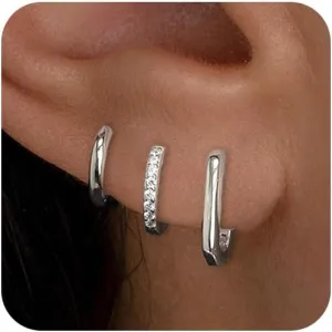Silver Hoop Earrings for Women, Stering Silver Plated Hypoallergenic Huggie Hoop Earrings Trendy Dainty Cartilage Cubic Zirconia Earrings Multiple Piercing Lightweight Jewelry Gifts