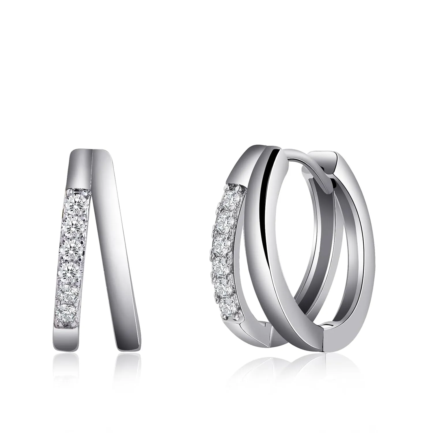 Silver Hoop Earrings Inlaid Cubic Zirconia Earrings Small Huggie Earrings Sterling Silver Earrings Huggie Hoop Earrings for Women Trendy