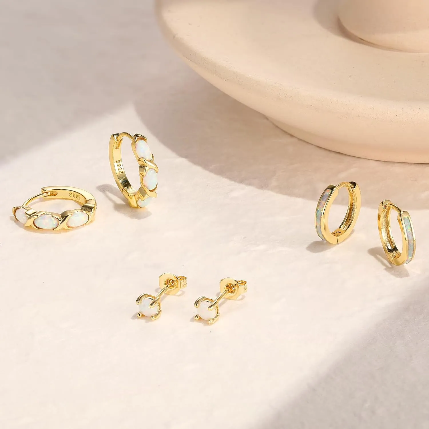 Silver Opal Earrings Set For Women,Sterling Silver Opal Earrings,14k Blue Opals Jewelry Stud Dainty Cartilage Earring,Earring Stack Cartilage Stackable,Birthday Mother's Day Gift For Mom Wife