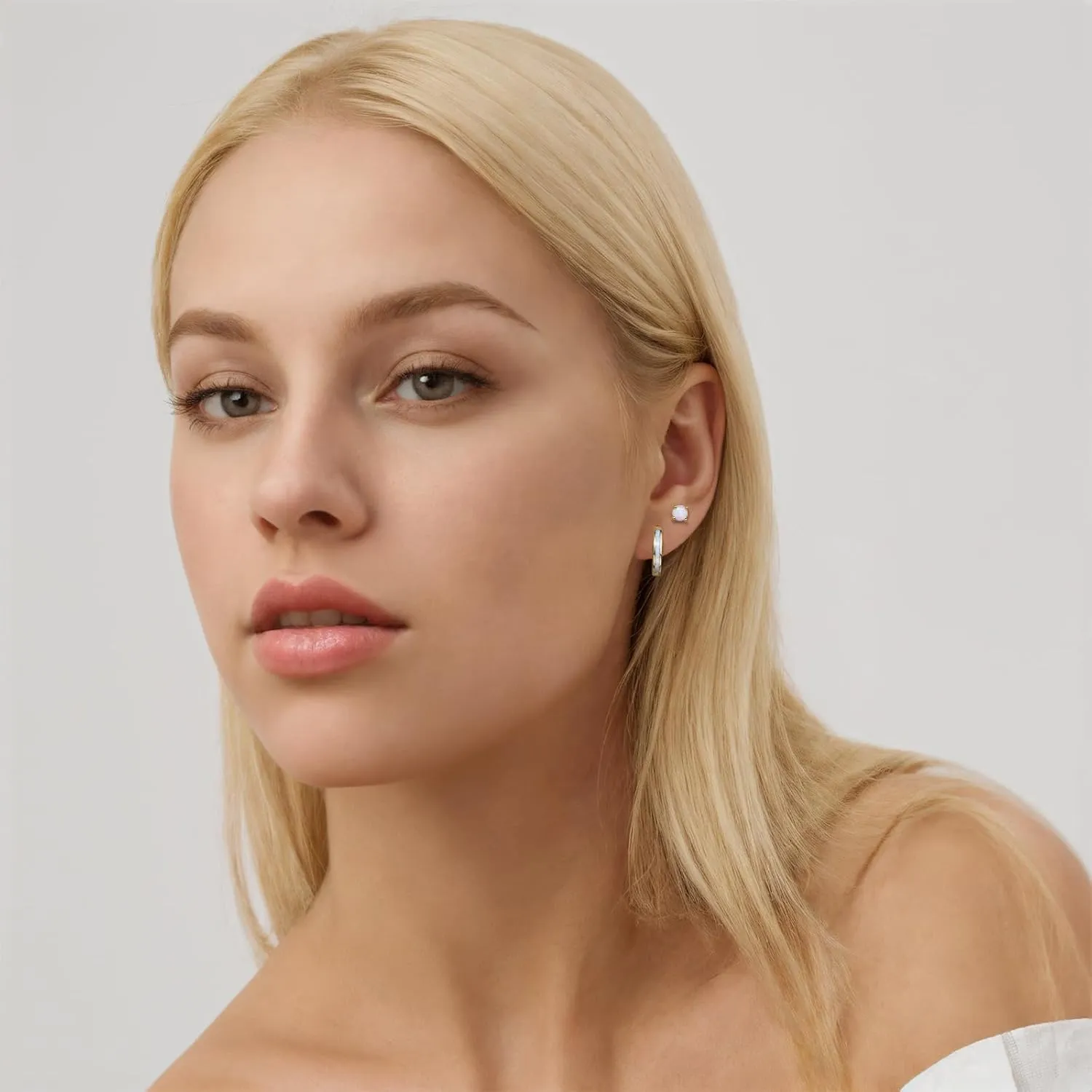 Silver Opal Earrings Set For Women,Sterling Silver Opal Earrings,14k Blue Opals Jewelry Stud Dainty Cartilage Earring,Earring Stack Cartilage Stackable,Birthday Mother's Day Gift For Mom Wife