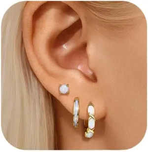 Silver Opal Earrings Set For Women,Sterling Silver Opal Earrings,14k Blue Opals Jewelry Stud Dainty Cartilage Earring,Earring Stack Cartilage Stackable,Birthday Mother's Day Gift For Mom Wife