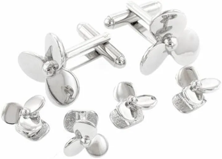 Silver Propeller Formal Tuxedo Cufflinks and Studs
