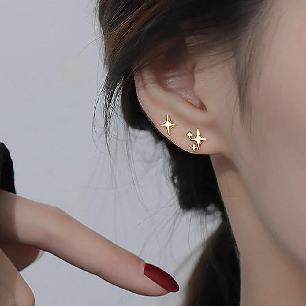Silver Star Stud Earrings Tiny Asymmetrical Hypoallergenic Pierced Earrings Dainty Birthday Jewelry Accessories Gifts for Women
