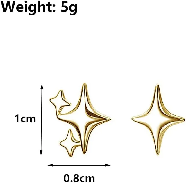 Silver Star Stud Earrings Tiny Asymmetrical Hypoallergenic Pierced Earrings Dainty Birthday Jewelry Accessories Gifts for Women