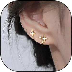Silver Star Stud Earrings Tiny Asymmetrical Hypoallergenic Pierced Earrings Dainty Birthday Jewelry Accessories Gifts for Women