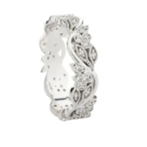 SilverDia 1.50 Ct Round Cut Diamond Vintage Style Nature Inspire Flower Wedding Band For Women 14K White Gold Finish Leaf Proposal Ring 925 Sterling Silver Beautiful Handmade Floral Promise Ring