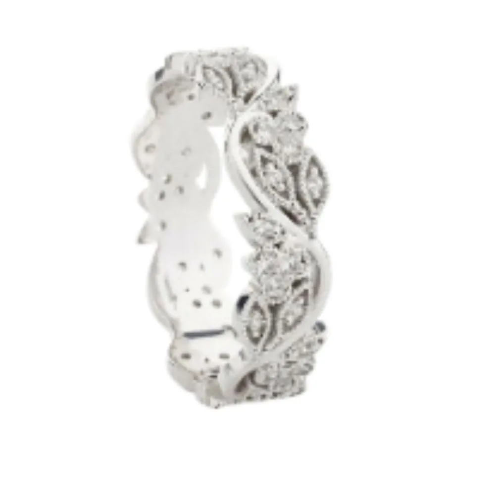 SilverDia 1.50 Ct Round Cut Diamond Vintage Style Nature Inspire Flower Wedding Band For Women 14K White Gold Finish Leaf Proposal Ring 925 Sterling Silver Beautiful Handmade Floral Promise Ring