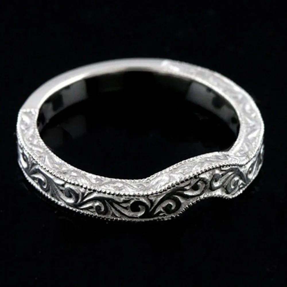 SilverDia 925 Sterling Silver Vintage Style Engraved Milgrain Art Deco Wedding Band Ring For Women 14K White Gold Plated Filigree Victorian Retro Jewelry Handmade Stackable Anniversary Band