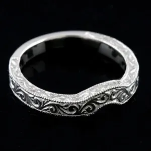 SilverDia 925 Sterling Silver Vintage Style Engraved Milgrain Art Deco Wedding Band Ring For Women 14K White Gold Plated Filigree Victorian Retro Jewelry Handmade Stackable Anniversary Band