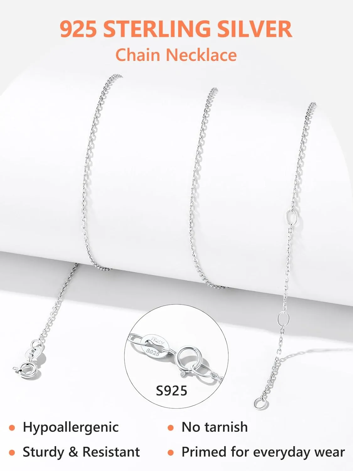 Silvora 925 Sterling Silver Chain Necklace 1.1/1.5mm Thin Silver Chain for Women-Sturdy & Shiny-Women's Chain Necklaces,Adjustable Length 16/17/18/20/22/24 Inches