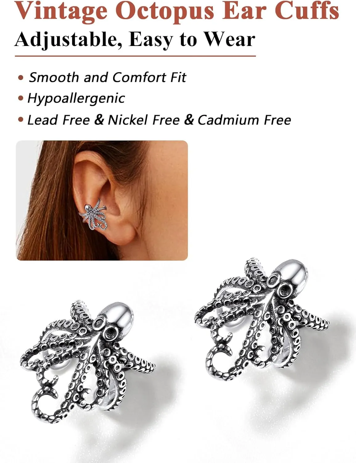 Silvora Skeleton Ear Cuff Cartilage Earring in Solid Sterling Silver Skull Scorpion Octopus Spider Dragon Bones Earrings for Women Men (with Gift Box)