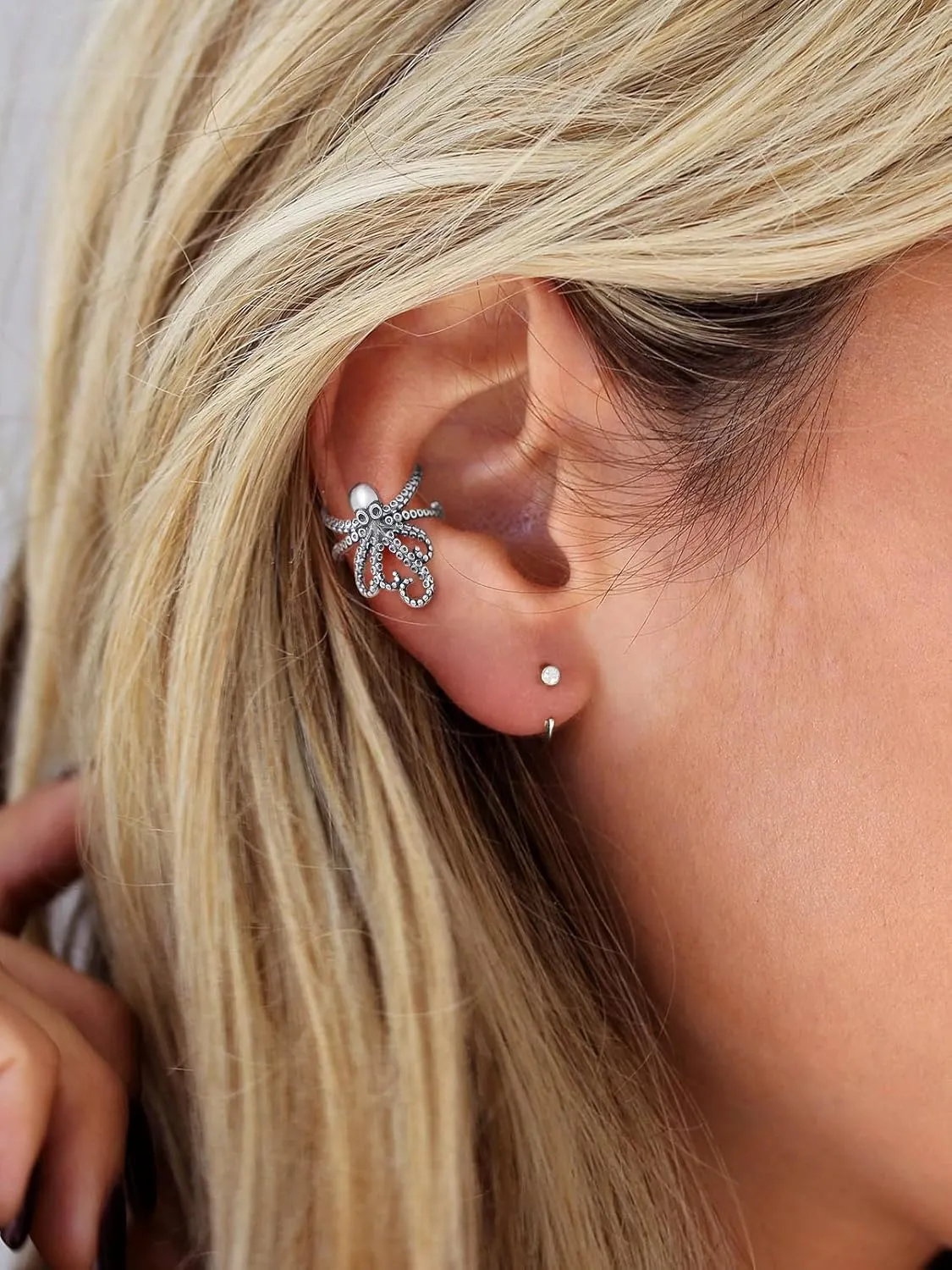 Silvora Skeleton Ear Cuff Cartilage Earring in Solid Sterling Silver Skull Scorpion Octopus Spider Dragon Bones Earrings for Women Men (with Gift Box)