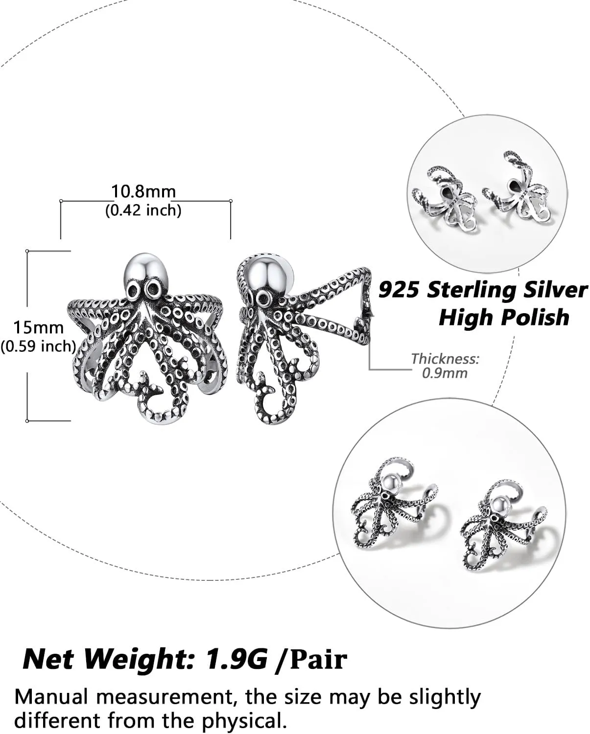 Silvora Skeleton Ear Cuff Cartilage Earring in Solid Sterling Silver Skull Scorpion Octopus Spider Dragon Bones Earrings for Women Men (with Gift Box)