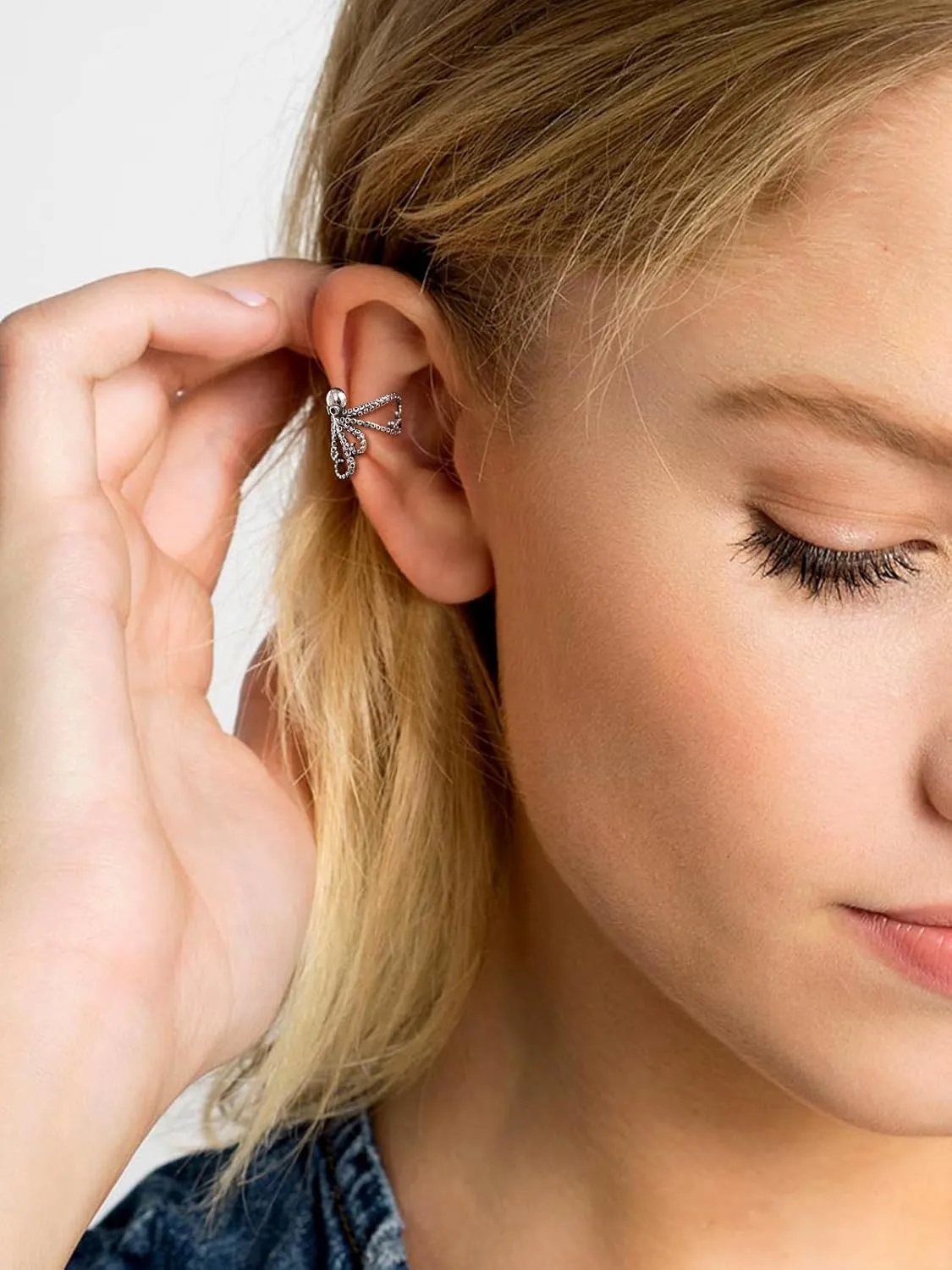 Silvora Skeleton Ear Cuff Cartilage Earring in Solid Sterling Silver Skull Scorpion Octopus Spider Dragon Bones Earrings for Women Men (with Gift Box)