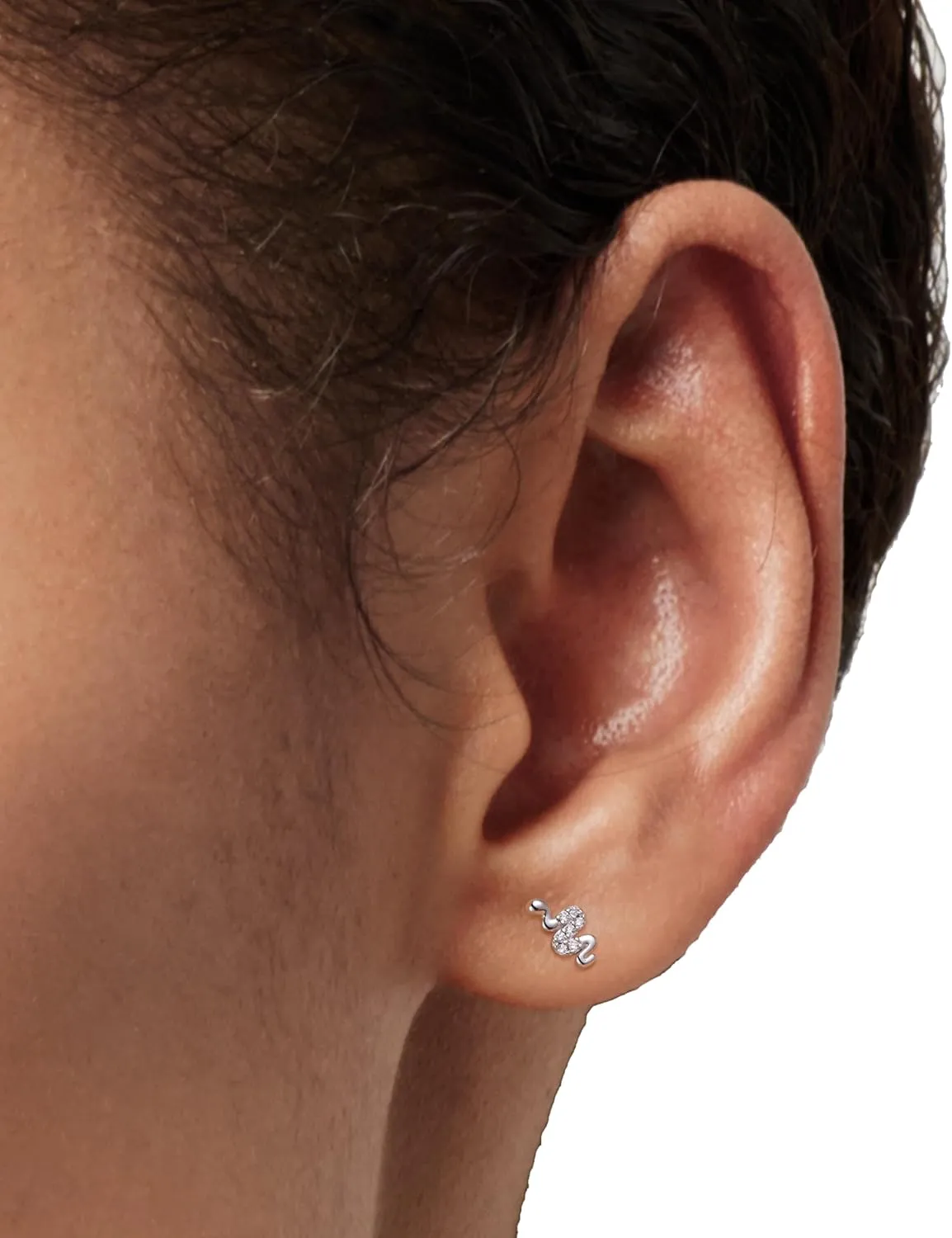 Simple Flat Back Earrings 925 Sterling Silver Pave CZ Butterfly Heart Stud Earrings for Women Hypoallergenic White Gold Plated Small Snake Lightning Cross Earrings