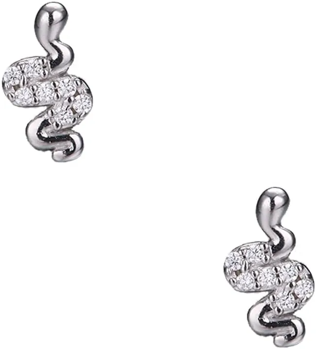 Simple Flat Back Earrings 925 Sterling Silver Pave CZ Butterfly Heart Stud Earrings for Women Hypoallergenic White Gold Plated Small Snake Lightning Cross Earrings