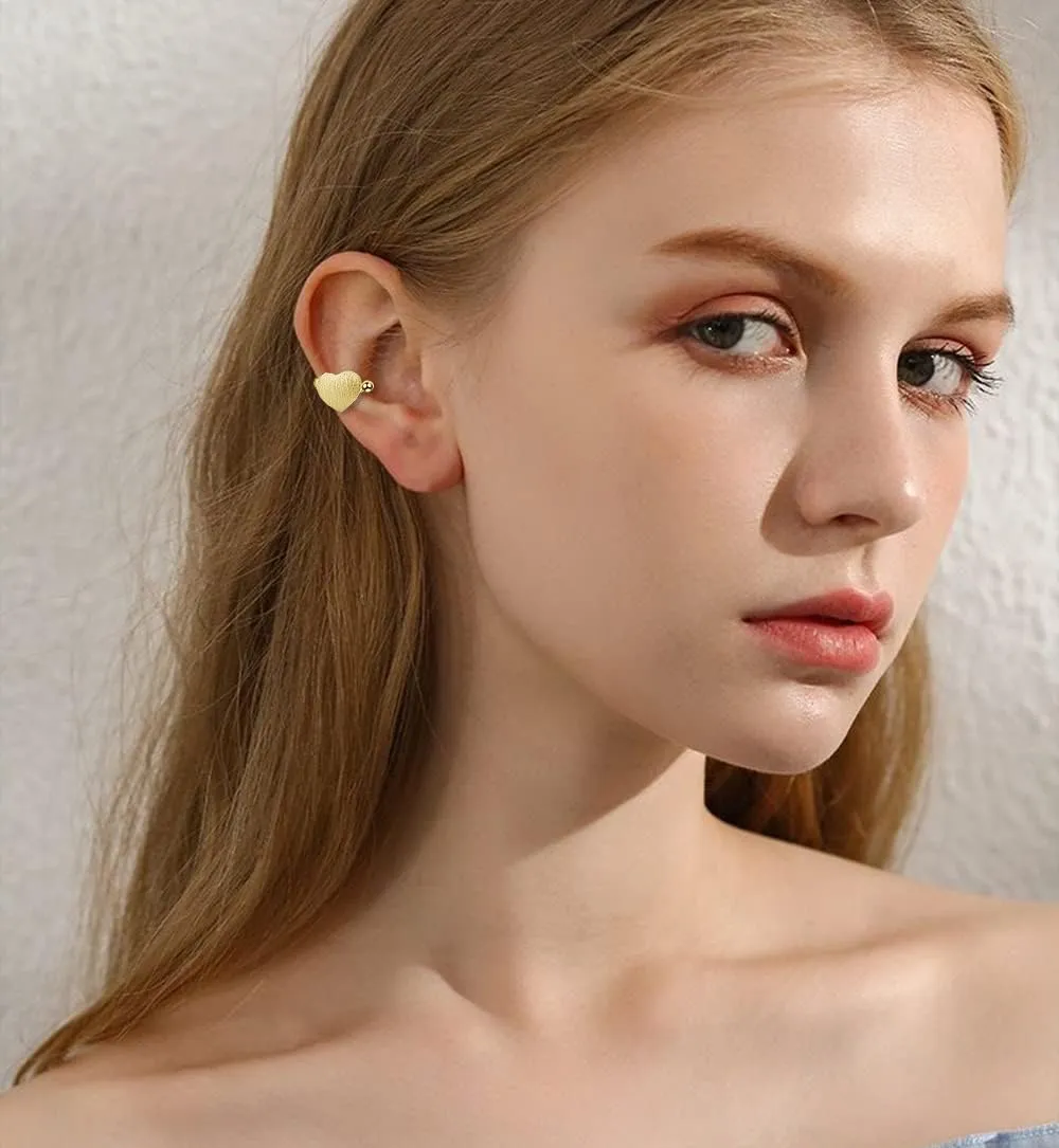 Simple Heart Ear Cuff Cartilage Non Piercing Clip On Earring for Women Love Hearts Fake Huggie Hoops Wrap Earrings Fashion Jewelry Gifts Valentine's Day