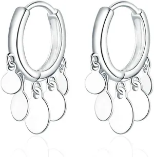 SLUYNZ 925 Sterling Silver Disc Earrings Huggie Hoop for Women Teens Coin Hoop Earrings Cluster Drop Earrings Tassel