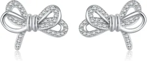 SLUYNZ Sterling Silver CZ Bow Studs Earrings for Women Teens Bowknot Studs Earrings