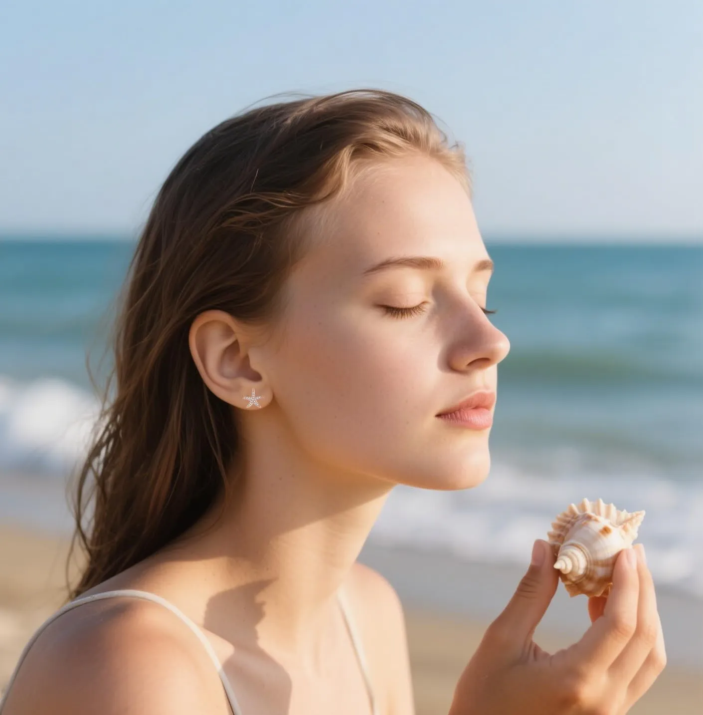 SLUYNZ Sterling Silver CZ Starfish Shell Stud Earrings for Women Teens Small Shell Stud Earrings Beach Stud Earrings