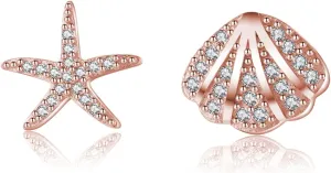 SLUYNZ Sterling Silver CZ Starfish Shell Stud Earrings for Women Teens Small Shell Stud Earrings Beach Stud Earrings