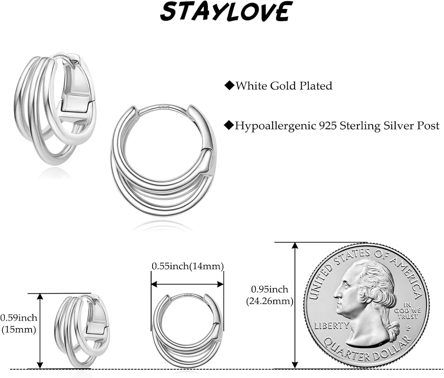 Small Chunky Gold Hoop Earrings for Women Hypoallergenic 925 Sterling Silver Post Lightweight 14k Gold Plated Thick Hoop Earrings for Women