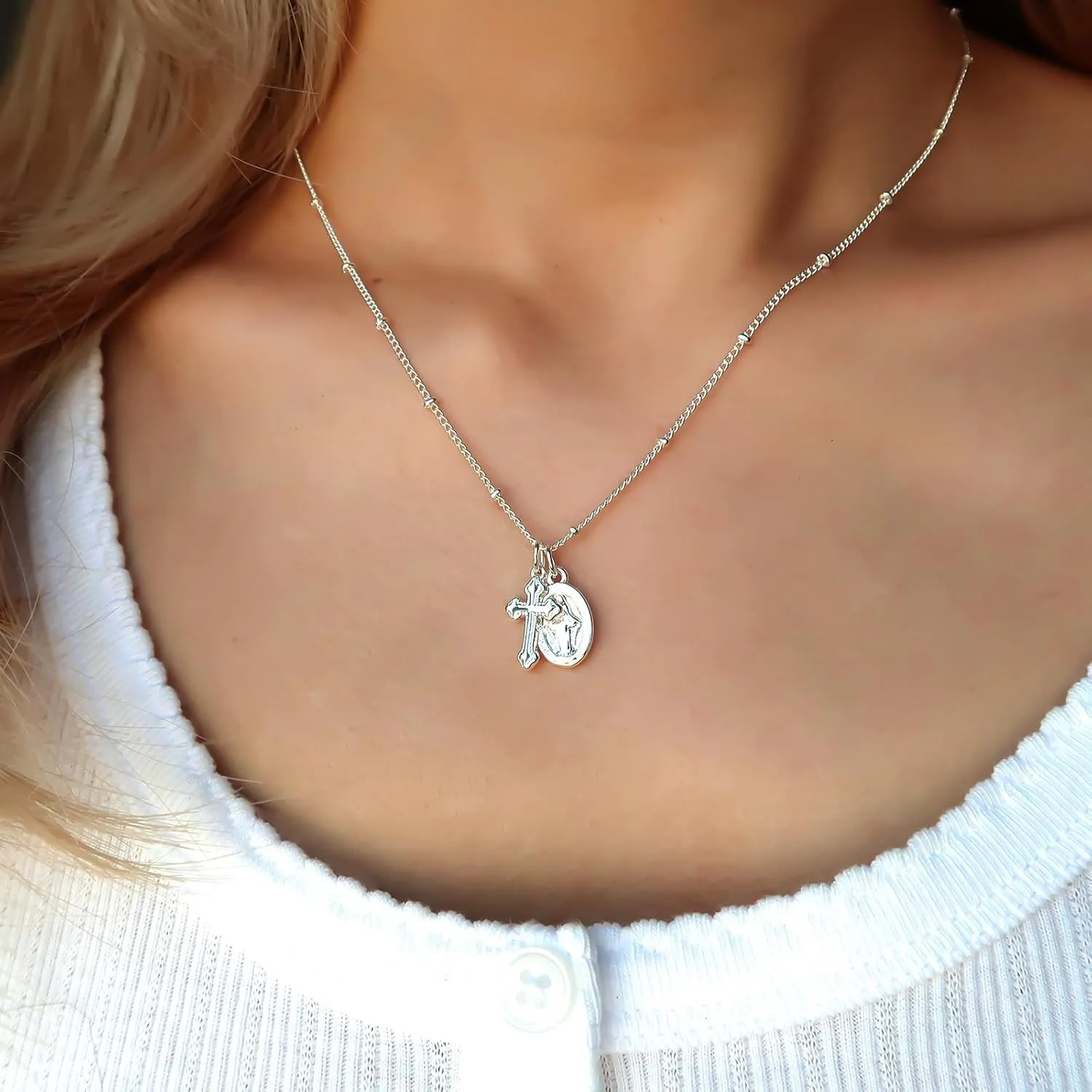 Small Cross Necklace for Women Dainty 14K Gold Silver Plated Cross Pendant Necklace Everyday Simple Cross Charm Choker Minimalist Religious Jewelry Cute Trendy Gifts