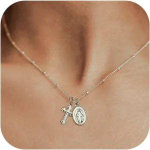 Small Cross Necklace for Women Dainty 14K Gold Silver Plated Cross Pendant Necklace Everyday Simple Cross Charm Choker Minimalist Religious Jewelry Cute Trendy Gifts