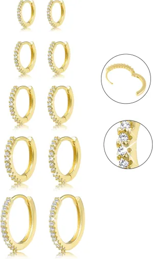 Small Earrings Sets 14K Gold 925 Sterling Silver Hoop Earrings for Women Huggie Cartilage Earring Set Cute Mini Thin Tragus Hoops Multiple Piercings Aretes Earrings Sets for Women Trendy ( 6-8-10-12-14-16 )mm