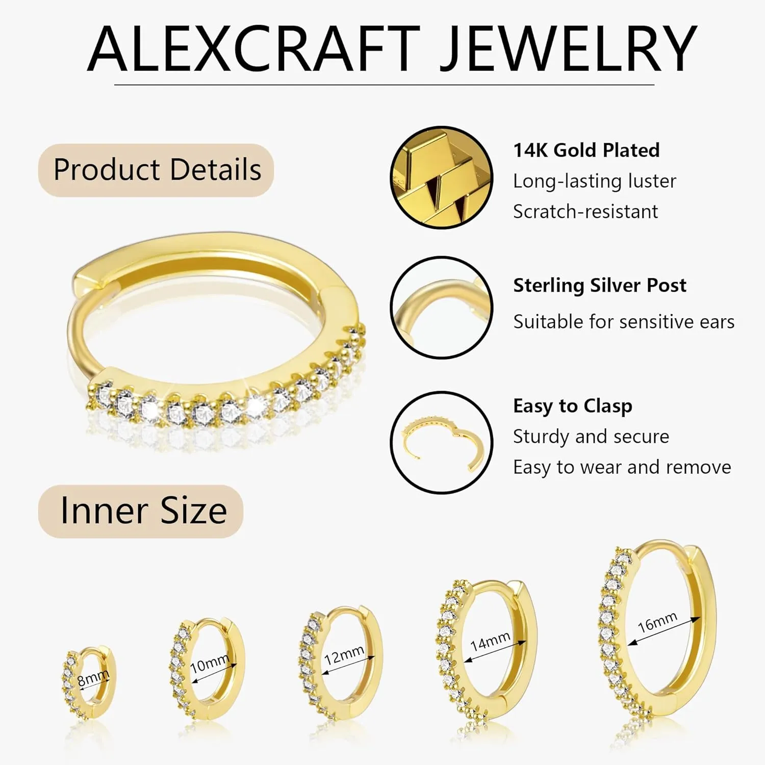 Small Earrings Sets 14K Gold 925 Sterling Silver Hoop Earrings for Women Huggie Cartilage Earring Set Cute Mini Thin Tragus Hoops Multiple Piercings Aretes Earrings Sets for Women Trendy ( 6-8-10-12-14-16 )mm