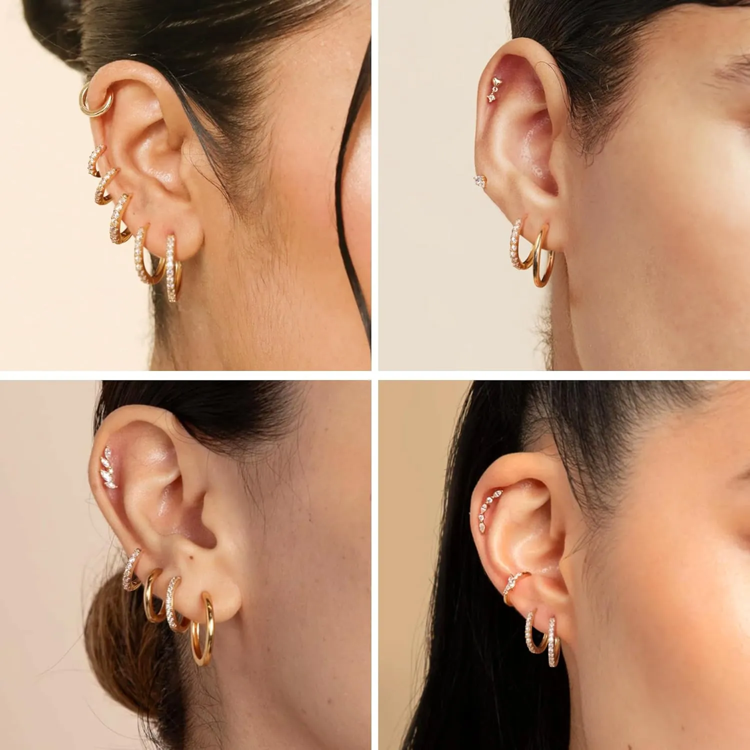 Small Earrings Sets 14K Gold 925 Sterling Silver Hoop Earrings for Women Huggie Cartilage Earring Set Cute Mini Thin Tragus Hoops Multiple Piercings Aretes Earrings Sets for Women Trendy ( 6-8-10-12-14-16 )mm
