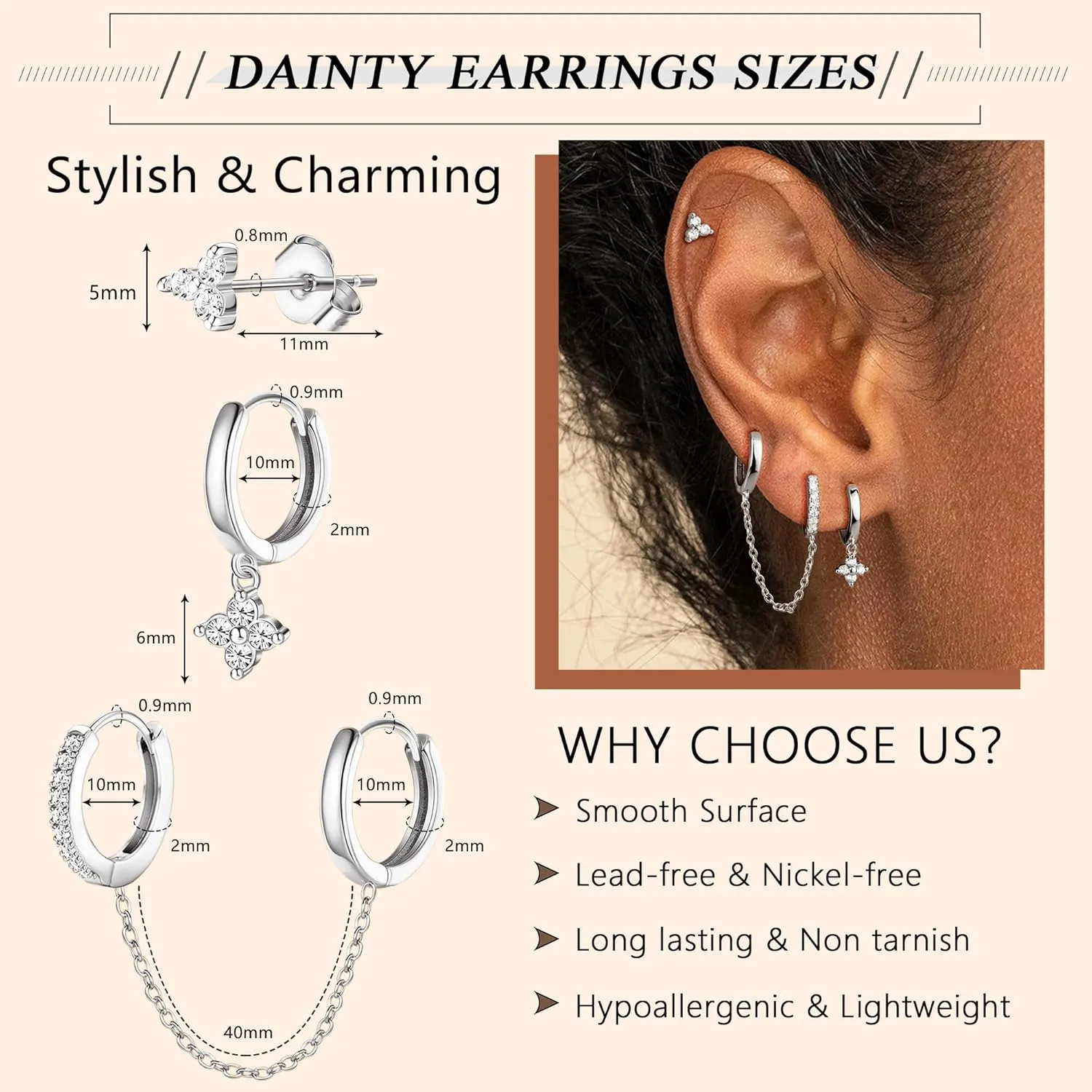 Small Gold Dangle Earrings for Women - Hypoallergenic 14K Gold Plated Huggie Hoop Earring Studs Stack Set Dainty Drop CZ Pearl Surgical Stainless Steel Jewelry with Charm