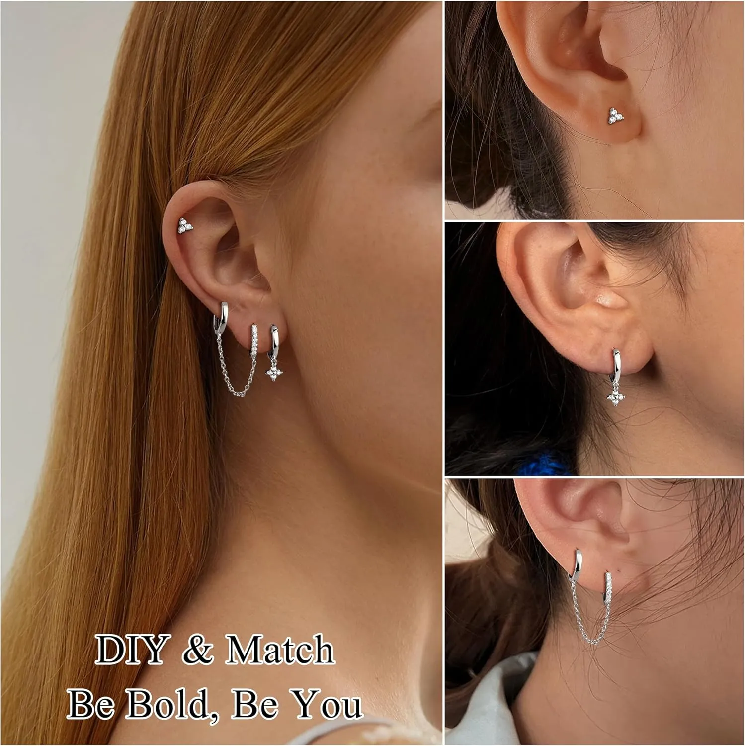 Small Gold Dangle Earrings for Women - Hypoallergenic 14K Gold Plated Huggie Hoop Earring Studs Stack Set Dainty Drop CZ Pearl Surgical Stainless Steel Jewelry with Charm