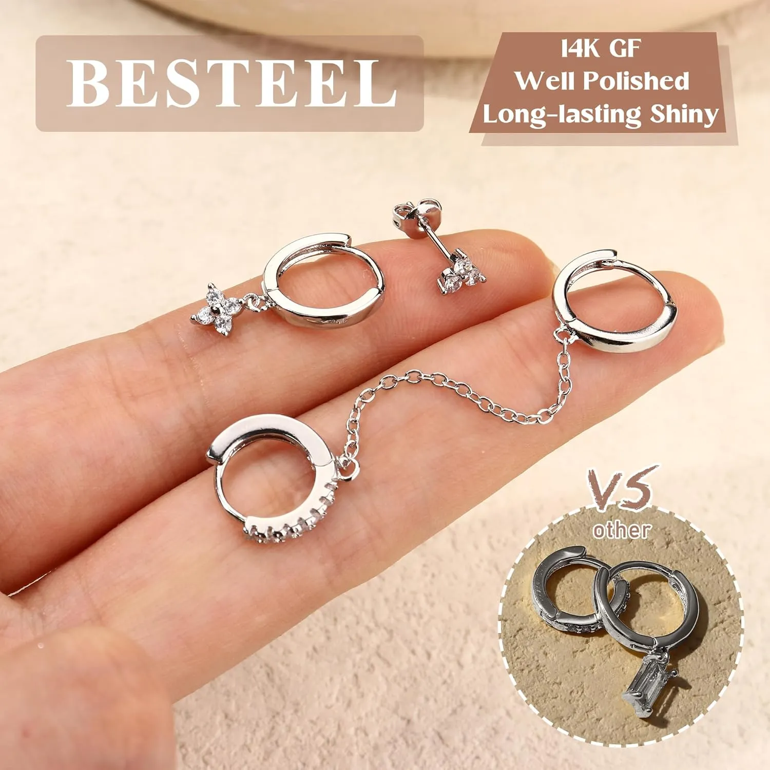 Small Gold Dangle Earrings for Women - Hypoallergenic 14K Gold Plated Huggie Hoop Earring Studs Stack Set Dainty Drop CZ Pearl Surgical Stainless Steel Jewelry with Charm