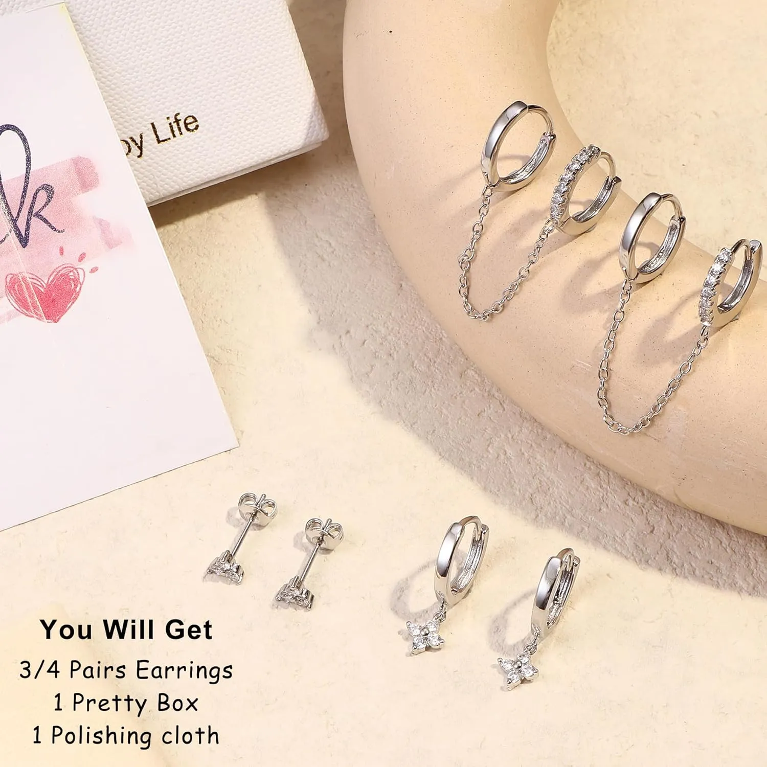 Small Gold Dangle Earrings for Women - Hypoallergenic 14K Gold Plated Huggie Hoop Earring Studs Stack Set Dainty Drop CZ Pearl Surgical Stainless Steel Jewelry with Charm
