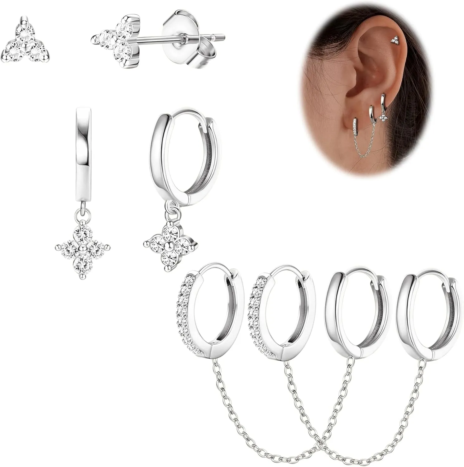 Small Gold Dangle Earrings for Women - Hypoallergenic 14K Gold Plated Huggie Hoop Earring Studs Stack Set Dainty Drop CZ Pearl Surgical Stainless Steel Jewelry with Charm