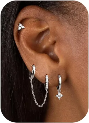 Small Gold Dangle Earrings for Women - Hypoallergenic 14K Gold Plated Huggie Hoop Earring Studs Stack Set Dainty Drop CZ Pearl Surgical Stainless Steel Jewelry with Charm