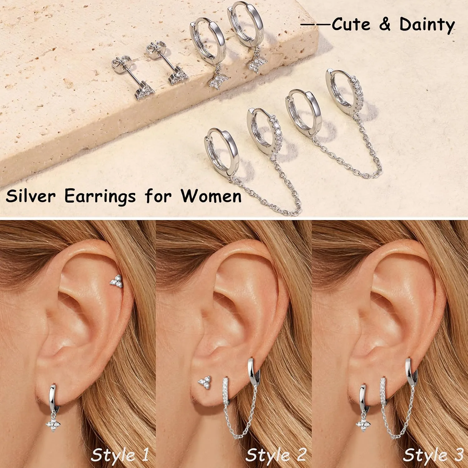 Small Gold Dangle Earrings for Women - Hypoallergenic 14K Gold Plated Huggie Hoop Earring Studs Stack Set Dainty Drop CZ Pearl Surgical Stainless Steel Jewelry with Charm