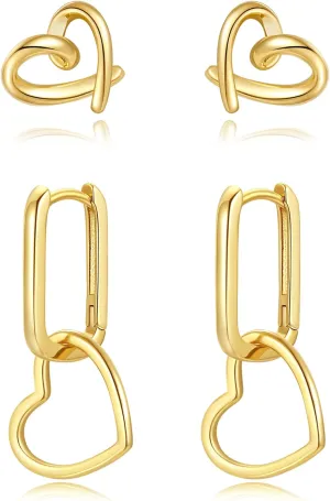 Small Gold Heart Dangle Hoop Earrings for Women Hypoallergenic 14k Real Gold Plated Lightweight Mini Gold Huggie Hoop Earrings for Women