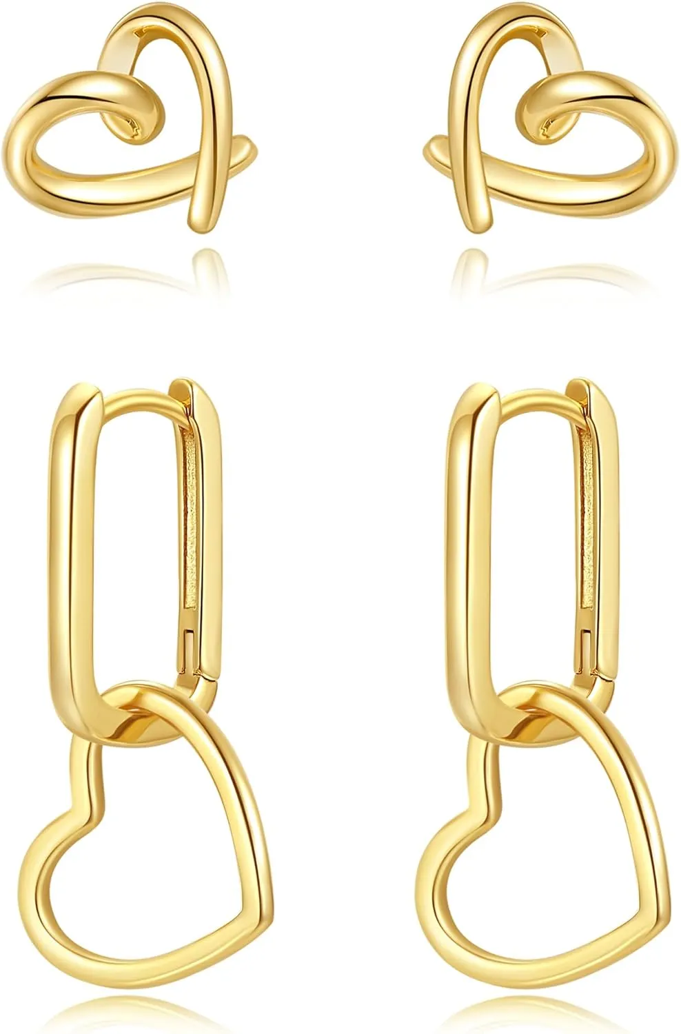 Small Gold Heart Dangle Hoop Earrings for Women Hypoallergenic 14k Real Gold Plated Lightweight Mini Gold Huggie Hoop Earrings for Women