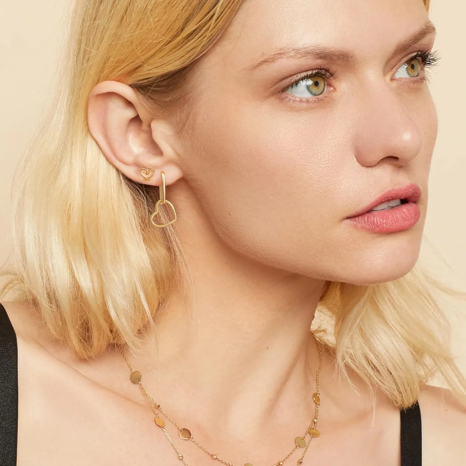 Small Gold Heart Dangle Hoop Earrings for Women Hypoallergenic 14k Real Gold Plated Lightweight Mini Gold Huggie Hoop Earrings for Women