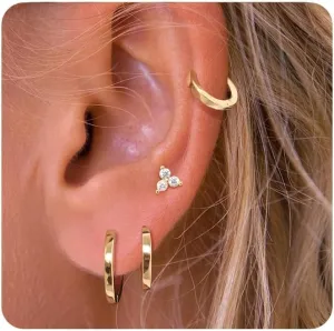 Small Gold Hoop Earrings Set for Women Dainty, 14k Gold Plated Stack Little Huggies Hoops Earrings Multiple Piercing Mini Jacket Earring Everyday Trendy