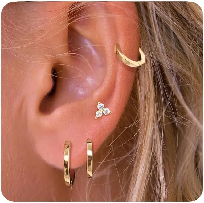 Small Gold Hoop Earrings Set for Women Dainty, 14k Gold Plated Stack Little Huggies Hoops Earrings Multiple Piercing Mini Jacket Earring Everyday Trendy