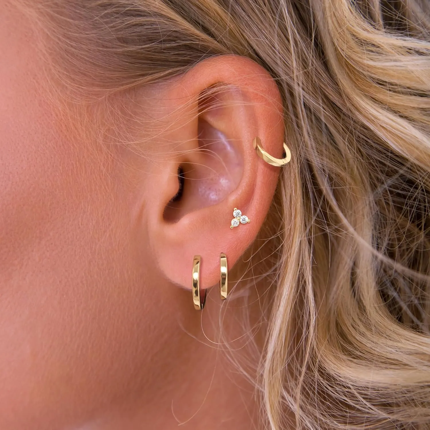 Small Gold Hoop Earrings Set for Women Dainty, 14k Gold Plated Stack Little Huggies Hoops Earrings Multiple Piercing Mini Jacket Earring Everyday Trendy