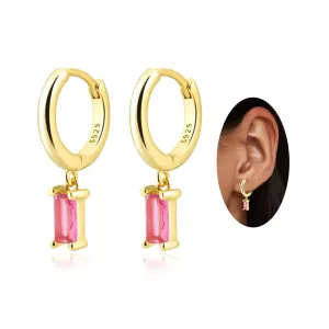 Small Gold Huggie Hoop Earrings For Women, Dainty 14K Gold and Pink Diamond Earrings Hypoallergenic Jewerly For Girls